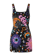 Celestial Star Mini Dress in Black and White