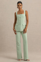 Aceline | Light Green Square-Neck Tailored Jumpsuit