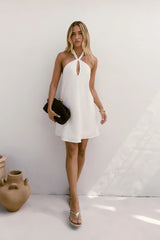 Coconut Sips Halter Mini Dress White