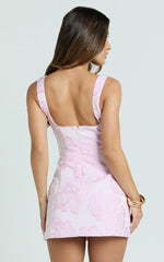 Orla Mini Dress Jacquard Scoop Neck Fitted Dress in Pink