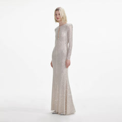 Cream Rhinestone Keyhole Maxi Dress
