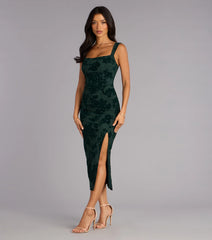 Emme Flocked Velvet Midi Formal Dress
