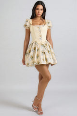 Damarl Lemon Rose Print Cotton Mini Dress