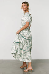 Ruthie Tiered Midi Dress | Green Print