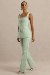 Aceline | Light Green Square-Neck Tailored Jumpsuit