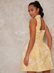 Petite High Neck Jacquard Mini Dress in Yellow