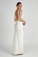 Angelique Satin Cowl Back Maxi Dress - Ivory/Black