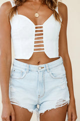 Head West Cut-Out Wide Strap Crop Top White
