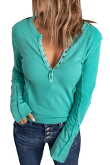 Button-Up Ribbed Knit Long Sleeve Top