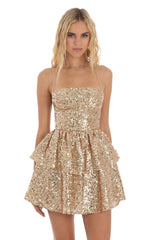 Sequin Lace Up Dress Zipper and back tie closure