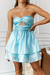 Beacnlady Spin Around Girl Strapless Mini Dress Blue