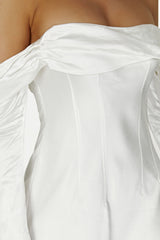 MESHKI Giselle Off Shoulder Satin Mini Dress - White