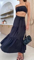 Saraya Top and Skirt Set - Black