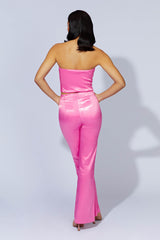 MESHKI Maeva Satin Flared Pants - Bubblegum Pink