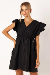 Fiona Ruffle Sleeve Mini Dress - Black