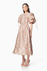 Mystique Short Puffed Metallic Midi Dress In Pink