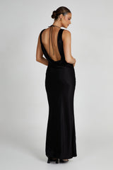Angelique Satin Cowl Back Maxi Dress - Ivory/Black