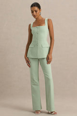 Aceline | Light Green Square-Neck Tailored Jumpsuit