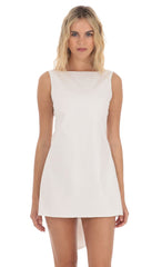 High Neck Back Bow Dress in White