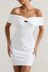 White Bow Bardot Mini Dress