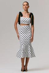 Amadea | Black & White Polka Dot Fishtail Midi Skirt