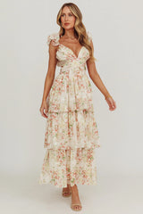 Roselle Backless Ruffle Maxi Dress Floral Multi
