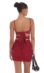 Lace Cutout Bodycon Dress in Maroon