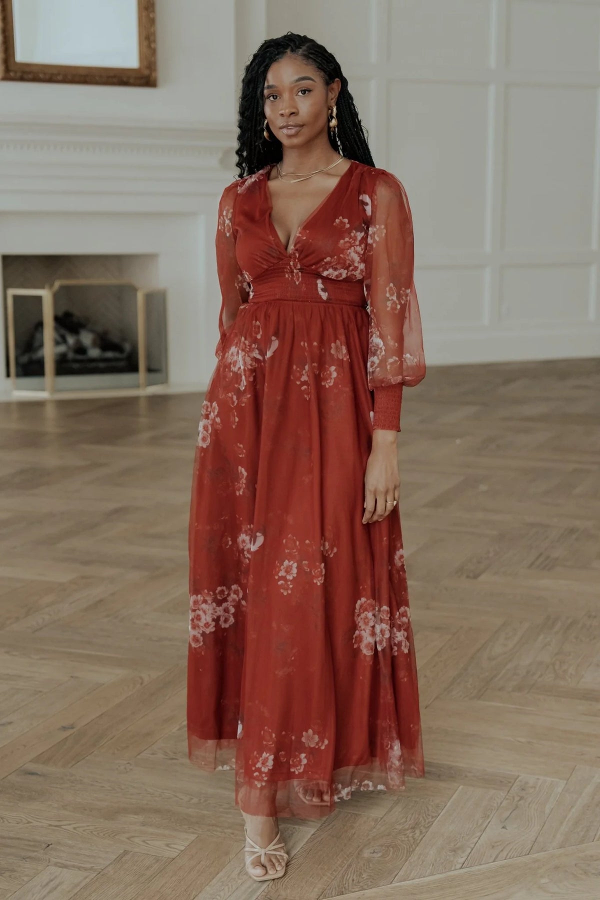Layla Tulle Maxi Dress | Rust Floral