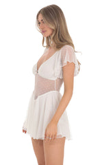 Dotted Mesh Cutout Dress in White