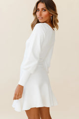Montmarte Lantern Sleeve Fluted Hem Dress White