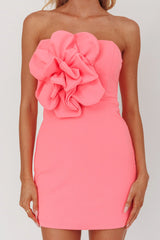 Karoline 3D Flower Strapless Mini Dress Pink