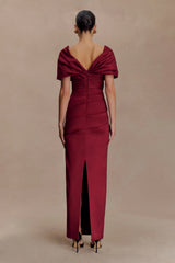 Thelma Bardot Maxi Dress - Wine
