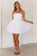Princess Luxe Tulle Strapless Mini Dress White