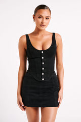 MESHKI Leilani Corset Denim Top - Washed Black
