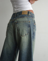 Roomy Extra Wide Low Rise Jeans In Extreme Blue Green