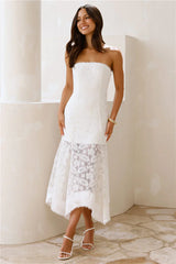 Luxe Petal Lace Strapless Maxi Dress White