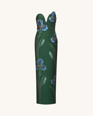 Iris Embroidered Notch Neck Strapless Maxi Dress - Emerald Green