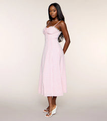 Brunch Booked Gingham Print A-Line Midi Dress