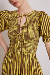 bluebelle midi dress - brown yellow stripe