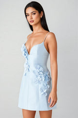 Raldris Blue Backless 3D Floral Mini Dress