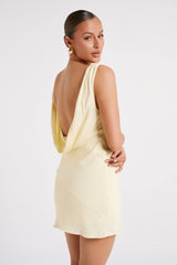 MESHKI Nadia Satin Mini Dress With Cowl Back - Light Yellow