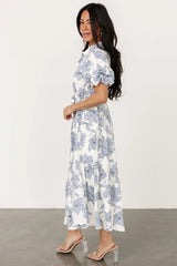 Albany Button Dress | Ivory + Blue