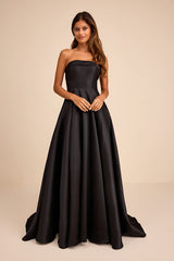 Eris Black Taffeta Strapless Bow Gown