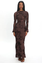 Helsi Long Sleeve Embellished Maxi Dress Brown