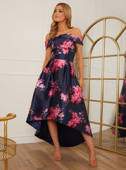 Bardot Floral Dip Hem Dress in Navy
