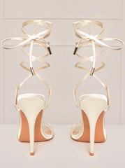 High Heel Lace-Up Sandals in Cream