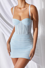 Mesh Bodycon Corset Mini Dress in Blue