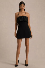 Tempest | Black Halter-Neck Mini Dress With Hand-Embellished Panel