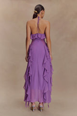 Aleyna Chiffon Ruffle Midi Dress - Purple