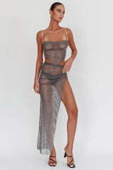 Eden Nights Diamante Mesh Top Black